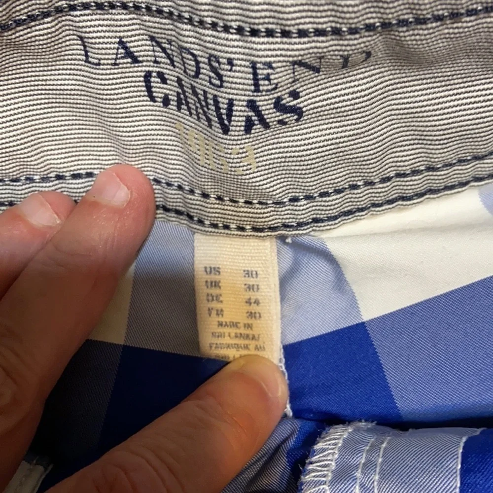 Lands End canvas blue white checkered board shorts